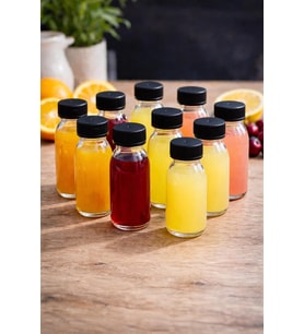 Adet 60 ml Kilitli Siyah Kapaklı Şeffaf Detox Shot Şişesi 60 Cc Ginger Şat Beyaz Cam Şişe