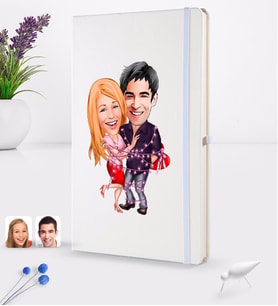 BK Gift Kişiye Özel Sevgililer Karikatürlü Beyaz Termo Deri Defter 16x24cm Model 2
