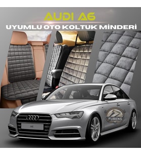 Audi A6  Antrasit Renk Tay Tüyü Cepli & Terletmez Sırtlı Oto Koltuk Minder Seti - Koltuk Koruma Kılıfı (ÖN & ARKA TAM SET)