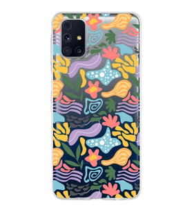 Samsung Galaxy M31s ile Uyumlu 1mm Kapak Memphis Desen Tasarımlı Şeffaf Silikon Kılıf