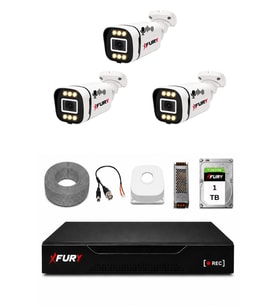 FURY 3 Kameralı 1080P Sesli 6 Warm LED Renkli Gece Görüşlü Güvenlik Kamera Sistemi 1TB 1606
