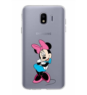 Samsung Galaxy J4 Kapak Minnie Mouse Tasarımlı Şeffaf Silikon Kılıf