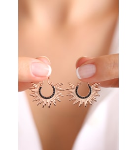 Rose Siyah Zirkon Taşlı Güneş Model Gümüş Küpe