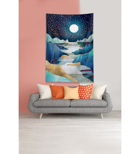 Lacivert Ayın Serüveni Leke Tutmaz Kadife Kumaş Duvar Örtüsü Duvar Halısı Tapestry