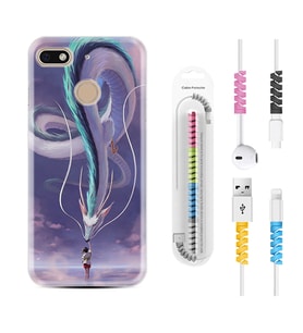 General Mobile GM8 Go GM9 GM20 Pro Plus Kılıf Kablo Koruma Spiral Silikon Kız ve Ejderha 1742