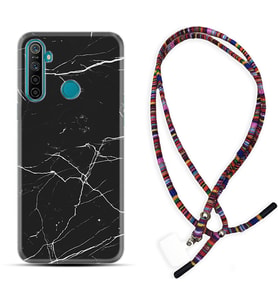 Realme 5i 5 Pro 6i 7 Pro 8 Kılıf Boyun Asklı Rasta Silikon Siyah Mermer 1299