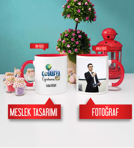 Coğrafya Öğretmenine Hediye Coğrafya Öğretmeni Kupa Bardak Kırmızı Fotoğraflı