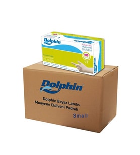 Dolphin Tek Kullanımlık Lateks Beyaz Pudralı Small Muayne Eldiveni - 20 Adet 100'lü Paket/Koli