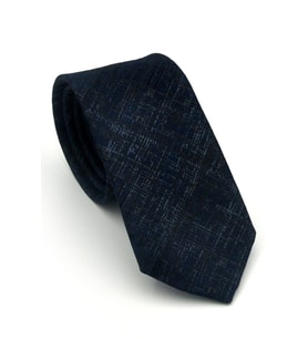 Mavi Kırcıl Desenli Lacivert Dokuma Kumaş Mendilli Slim Fit Kravat // SDK-2610-2