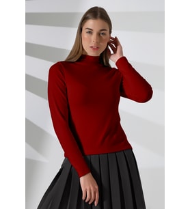 Lago Kadın Ultra Soft Touch Içe Kıvrık Yarım Balıkçı Uzun Kollu Bluz & Top & Kazak - (Bordo)