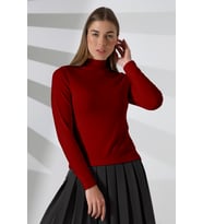 Lago Kadın Ultra Soft Touch Içe Kıvrık Yarım Balıkçı Uzun Kollu Bluz & Top & Kazak - (Bordo)