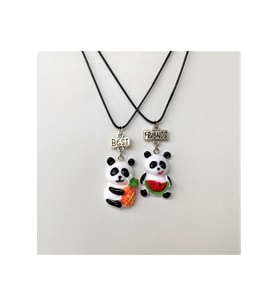 Best Friends Panda Ikili Arkadaşlık Sevgili Kolye (Gümüş)