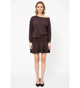 Kadın Büyük Beden Asimetrik Yaka Volanlı Mini Elbise %100 Pamuk Oversize Rahat Kesim Günlük Modern