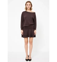 Kadın Büyük Beden Asimetrik Yaka Volanlı Mini Elbise %100 Pamuk Oversize Rahat Kesim Günlük Modern
