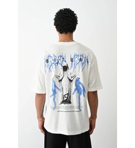 Erkek Kısa Kol Yazlık Tişört Bisiklet Yaka Baskılı Oversize T-Shirt - Beyaz