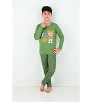 Erkek Çocuk Game Dangerous Yazılı Ayıcık Baskılı Pijama takımı - 3-4 YAŞ / YEŞİL