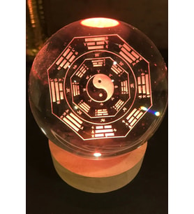 3D Led Işık Cam Küre Çok Renk Gece Lambası Yin Yan 8 cm Mega Boy