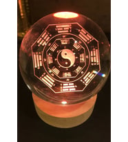 3D Led Işık Cam Küre Çok Renk Gece Lambası Yin Yan 8 cm Mega Boy