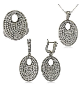 Gümüş Beyaz Taşlı Oval Bayan Set