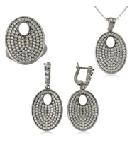 Gümüş Beyaz Taşlı Oval Bayan Set