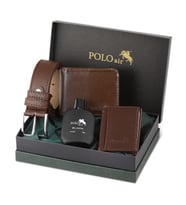 Polo Air Kutulu Klasik Erkek Cüzdan Kemer Kartlık Parfüm Seti PM-12 (Kahverengi)