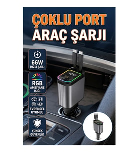 Toyota Honda Nissan Hyundai Uyumlu 66W 4 Port Hızlı Araç Şarj Cihazı PD QC Destekli LED Işıklı