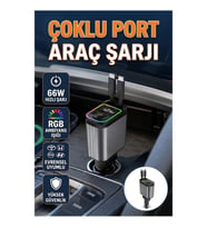 Toyota Honda Nissan Hyundai Uyumlu 66W 4 Port Hızlı Araç Şarj Cihazı PD QC Destekli LED Işıklı