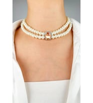 Kristal Uçlu İnci Choker Kolye  - Turuncu