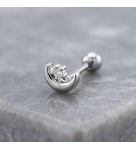 FerizZ 316L Çelik Zirkon Taşlı Ay Yıldız Şekilli Piercing PRC-179