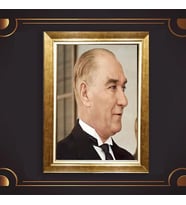 Altın Varaklı Çerçeveli Paspartulu Atatürk Tablo TR0836 (Gold)