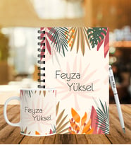 Kişiye Özel Ahşap Spiral Defter Kalem Kupa Set