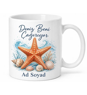 Yıldız Balığı Temalı Tasarım Baskılı Kupa Bardak Hediye Porselen Mug