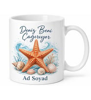 Yıldız Balığı Temalı Tasarım Baskılı Kupa Bardak Hediye Porselen Mug