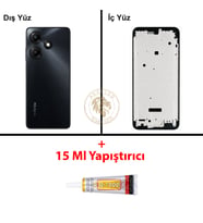 Infinix Hot 30 Play Siyah Uyumlu Orta Kasa + B7000 Yapıştırıcı Full Kasa Kapak Gövde Housing