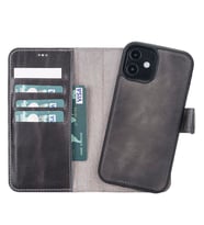 Apple iPhone 12 Pro Uyumlu Deri Cüzdanlı Kılıf VS4EF Gri