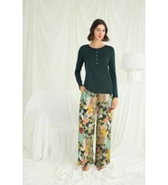 pilelistore Çiçek Ve Yaprak Desenli Pijama Takımı (Yeşil)