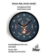 İsme Özel Yılbaşı Çocuk Odası Duvar Saati Orta Boy 30 cm Siyah Camlı Sessiz