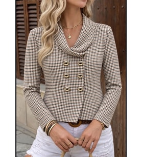 Ekose Desenli Kruvaze Blazer Ceket