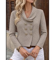 Ekose Desenli Kruvaze Blazer Ceket