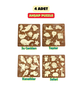 Çocuk Puzzle (Yapboz) Birinci Sınıf Ahşap 4 Parça Eğitici Öğretici Eğlenceli Set