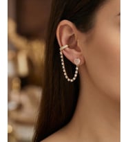 Xuping Kalp Detaylı Zincirli Ear Cuff Küpe – Rose Gold 4 cm Şık Tasarım