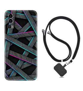 General Mobile Gm 23 Kılıf Silikon Boyun Askılı İpli Desenli Silikon Gri Zigzag 1706