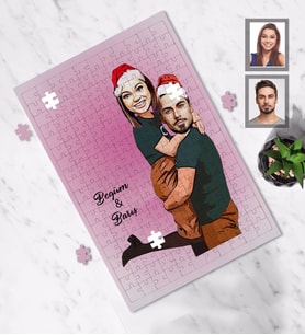 Kişiye Özel Yılbaşı Sevgili Karikatürlü A4 99 Parça Puzzle Model-6