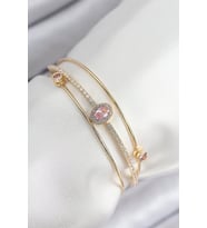 Pirinç Zirkon Taşlı Baget Model Gold Renk Kadın Bileklik - TJ-BB7863