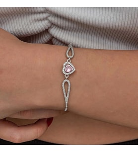 pilelistore Gümüş Pembe Zirkon Taşlı Kalp Bileklik