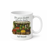 Manav Tezgahı Temalı Baskılı Kupa Bardak Hediye Porselen Mug