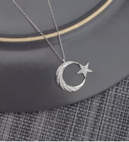 925 Ayar Gümüş Zirkon Taşlı Ay Yıldız Kolye