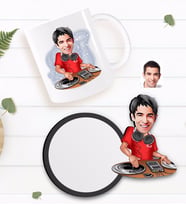 BK Gift Kişiye Özel Erkek Dj Karikatürlü Beyaz Kupa ve Ahşap Bardak Altlığı Hediye Seti-1