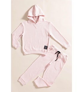 2'li Kapişonlu Pembe Waffle Sweat Jogger Alt Üst Takım
