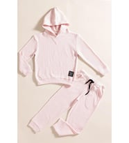 2'li Kapişonlu Pembe Waffle Sweat Jogger Alt Üst Takım